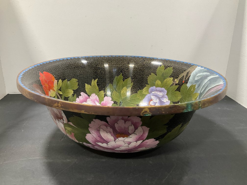 Jingfa Chinese cloisonné enamel floral bowl