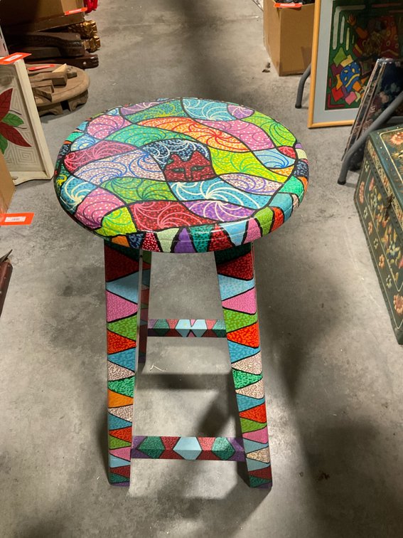 Hand-painted wooden stool with cat motif