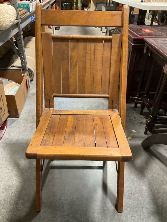 Wood folding chair with slatted back and seat