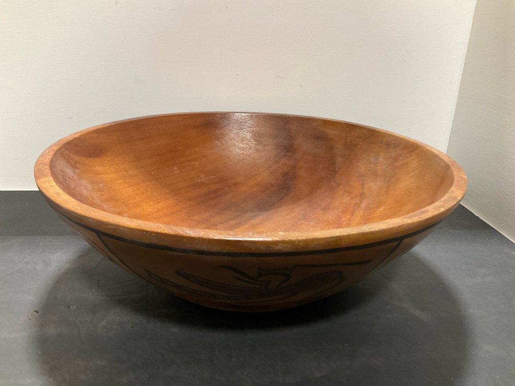 Grouping of hand-painted turned wood bowls