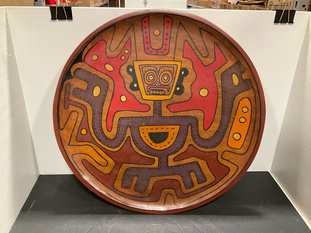 Hand-painted wooden folk art decorative tray
