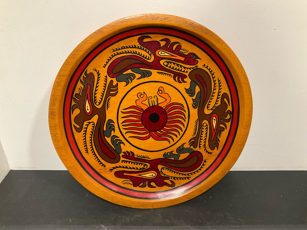Hand-painted Panama wooden decorative plate