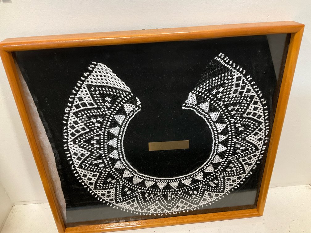 Framed black & white beaded chaquira necklace