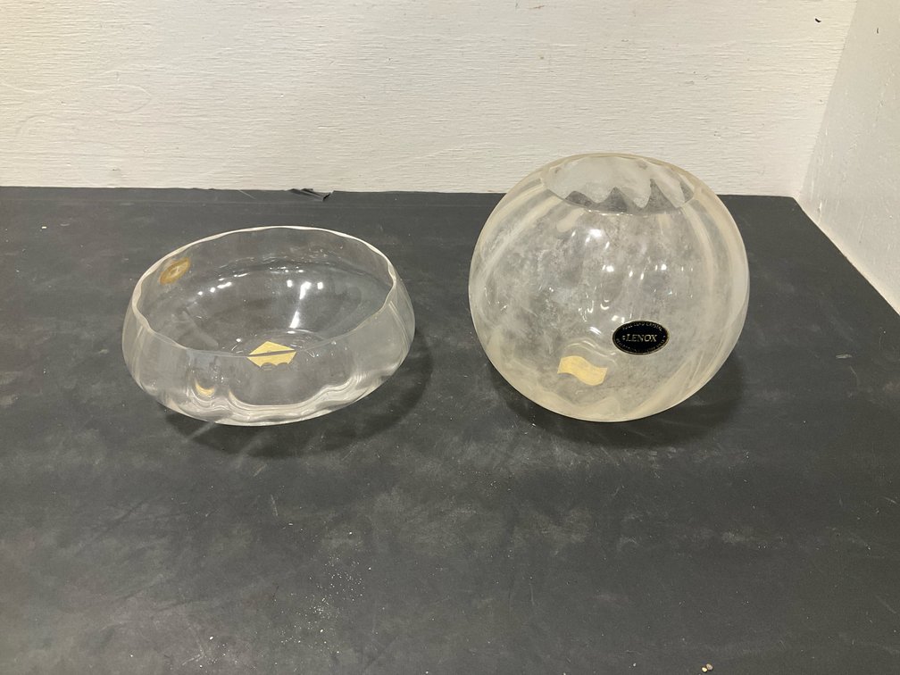2 Lenox lead crystal globe vase & scalloped bowl