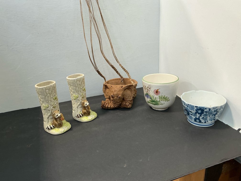 Ceramic terracotta vases, planters & bowl