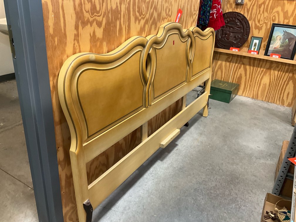 King size French Provincial style triple-arch wood headboard