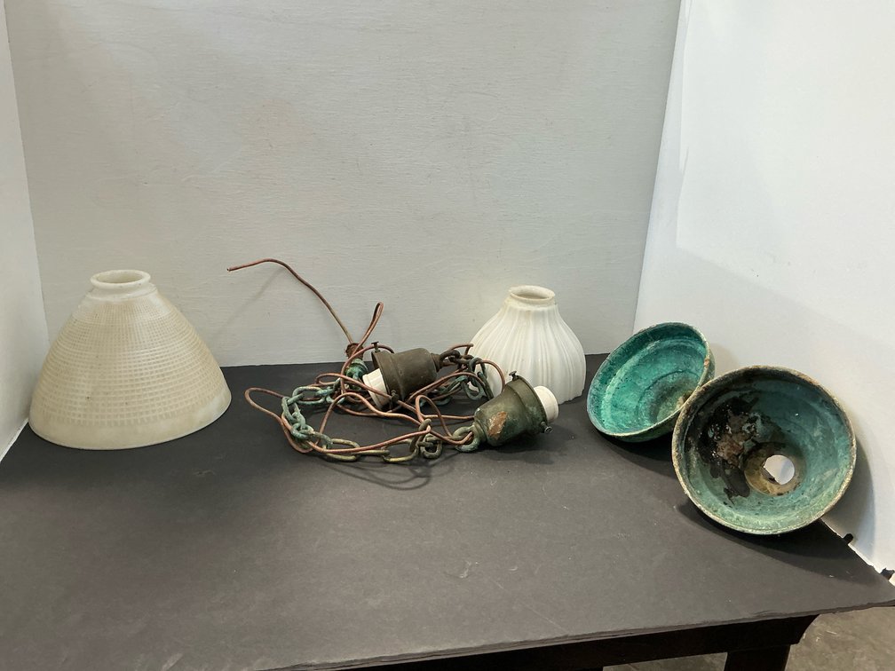 Pendant light hardware & 2 glass shades