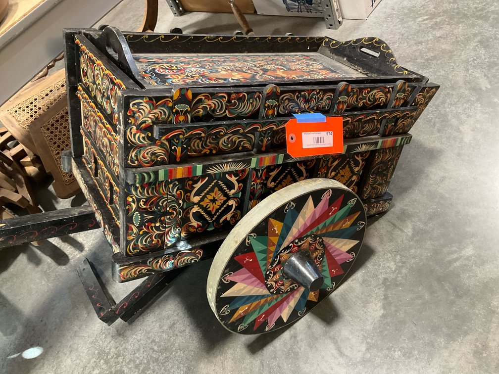 Costa Rican hand-painted wooden cart with tray