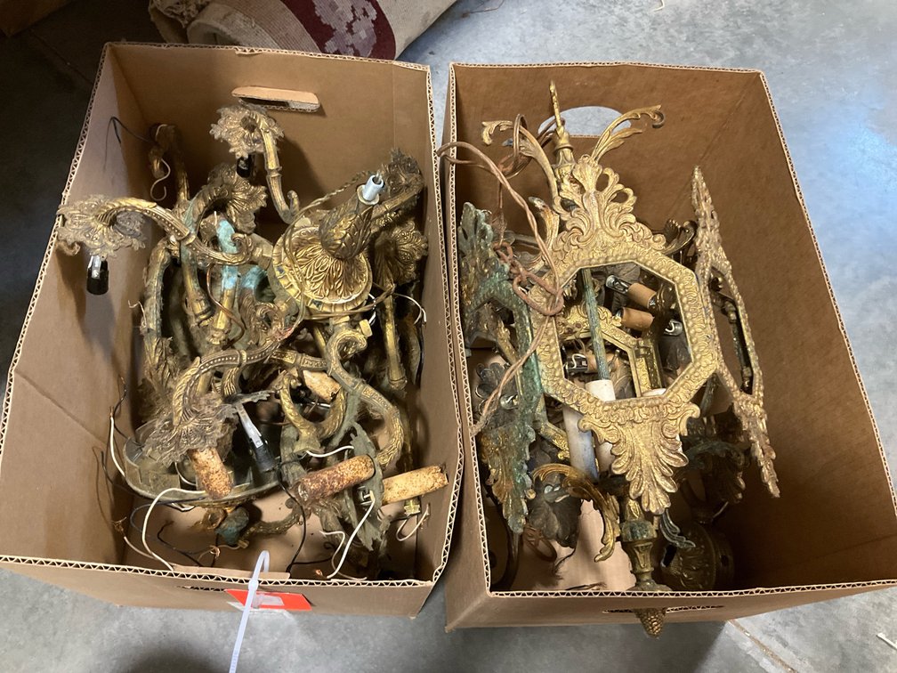 2 boxes-Cast brass chandelier & lantern fixture parts