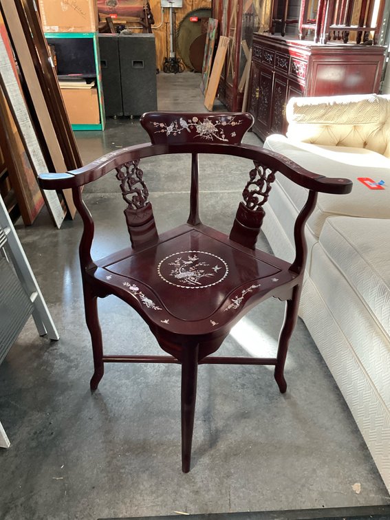 Mother-of-pearl inlaid wood corner armchair