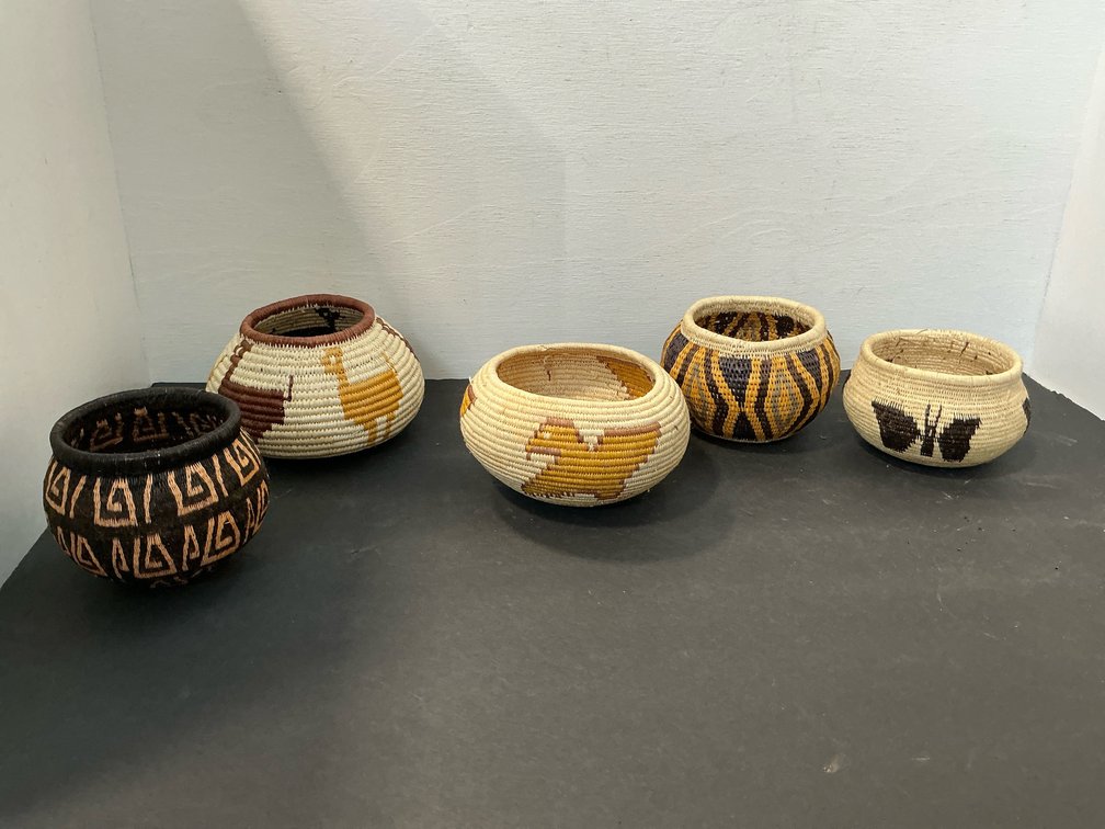 Miniature coiled woven basket bowls