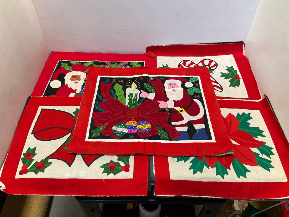 Grouping of Christmas appliqué fabric panels