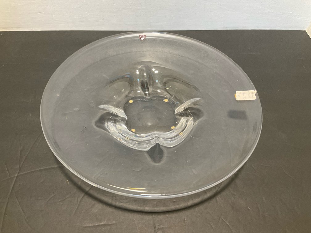Orrefors clear glass shallow platter bowl 13”