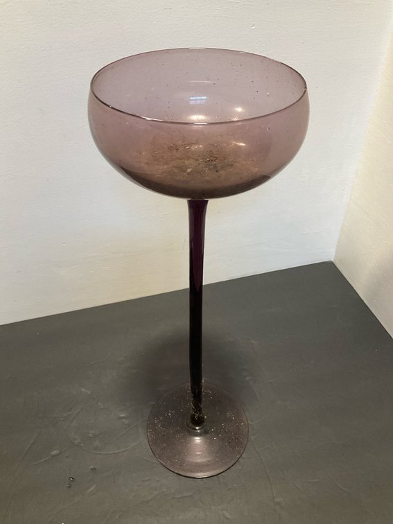 Amethyst glass stemmed coupe goblet-18” tall