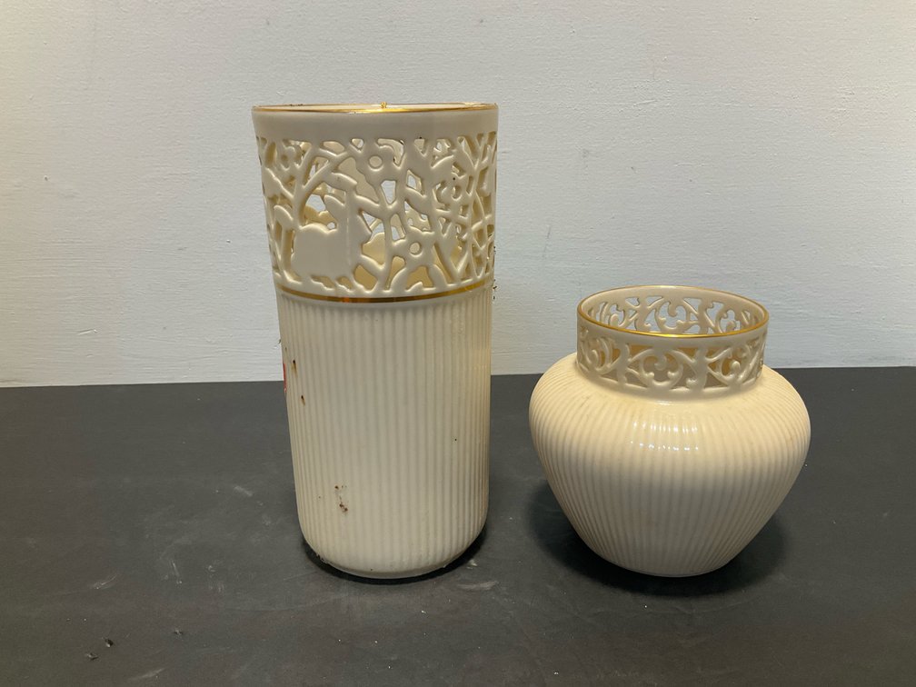 Pair of Lenox pierced porcelain vases with gold trim