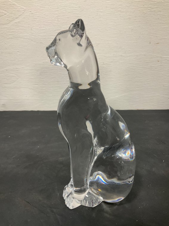 Baccarat clear crystal seated cat figurine