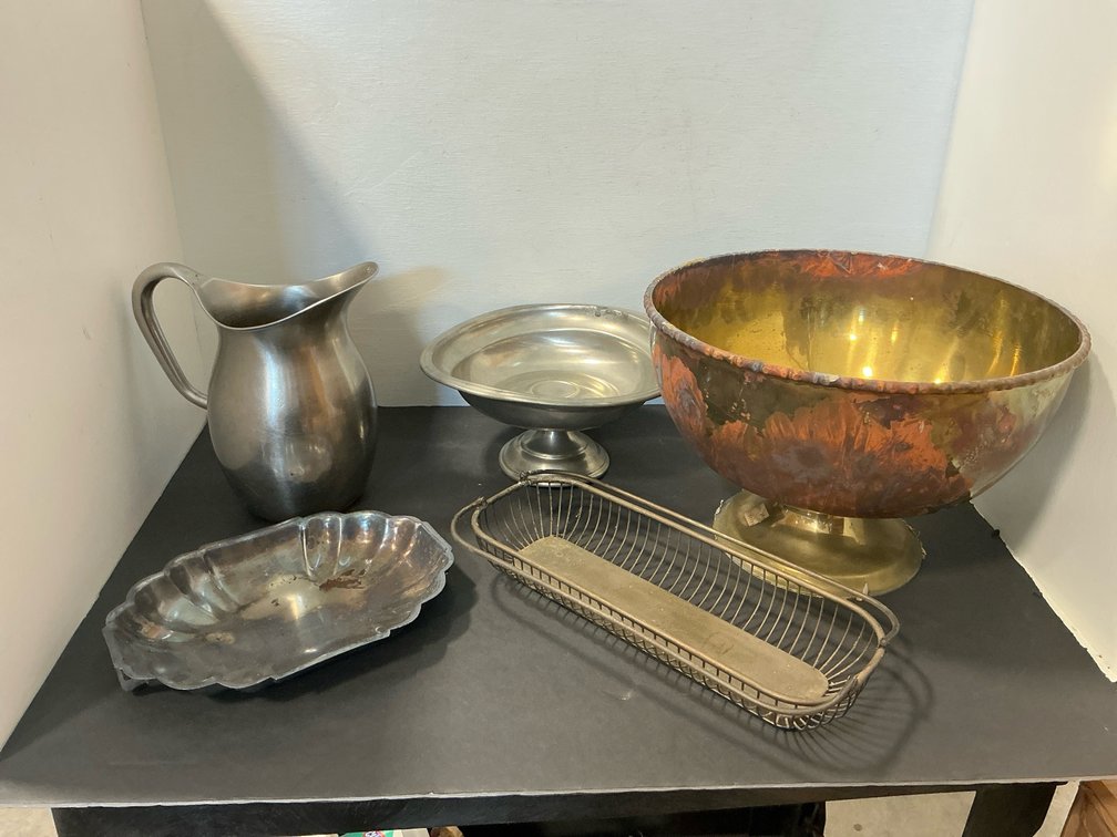 Grouping of assorted metal serving pieces