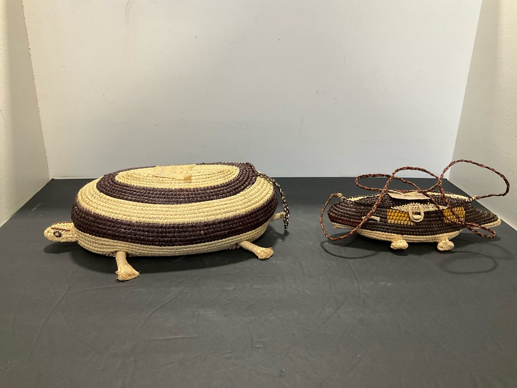 Pair of woven fiber turtle & reptile baskets