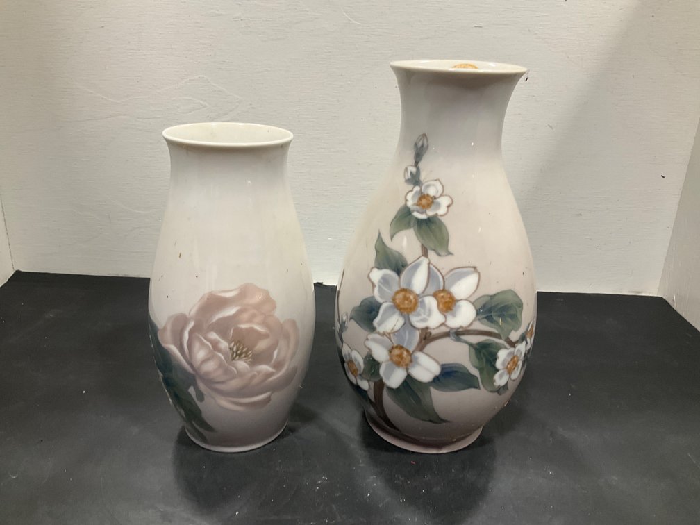 Pair of Bing & Grondahl porcelain floral vases