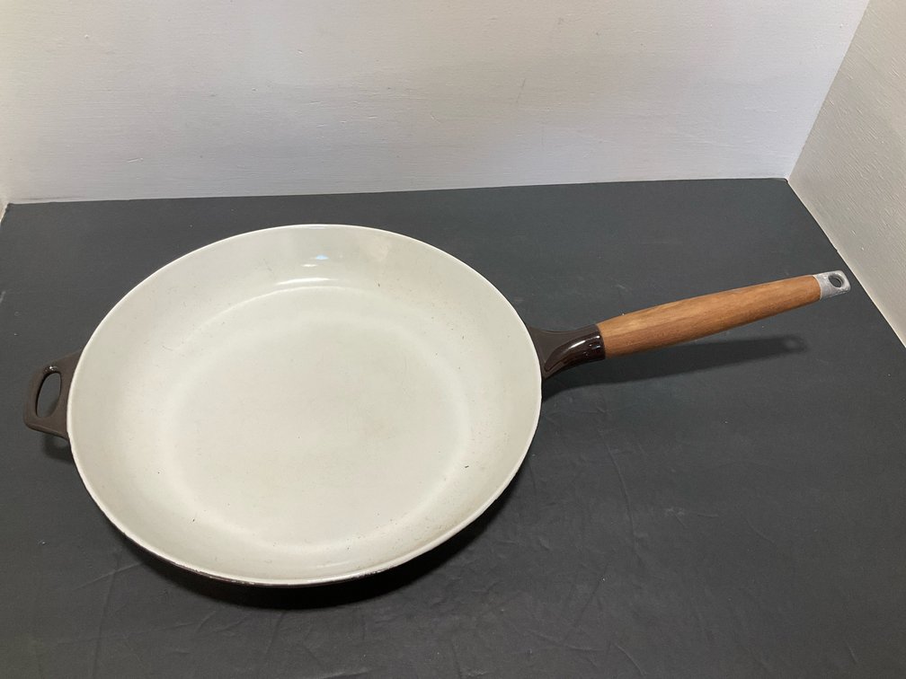 Copco enameled cast iron skillet with wood handle