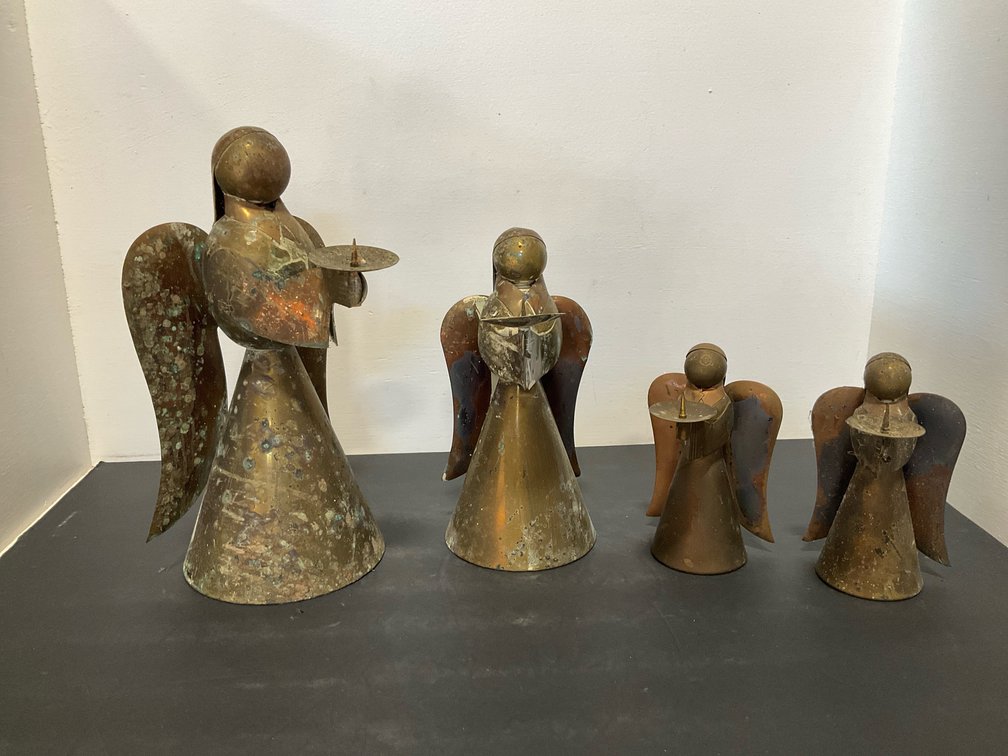 Graduated copper & brass angel candle holders
