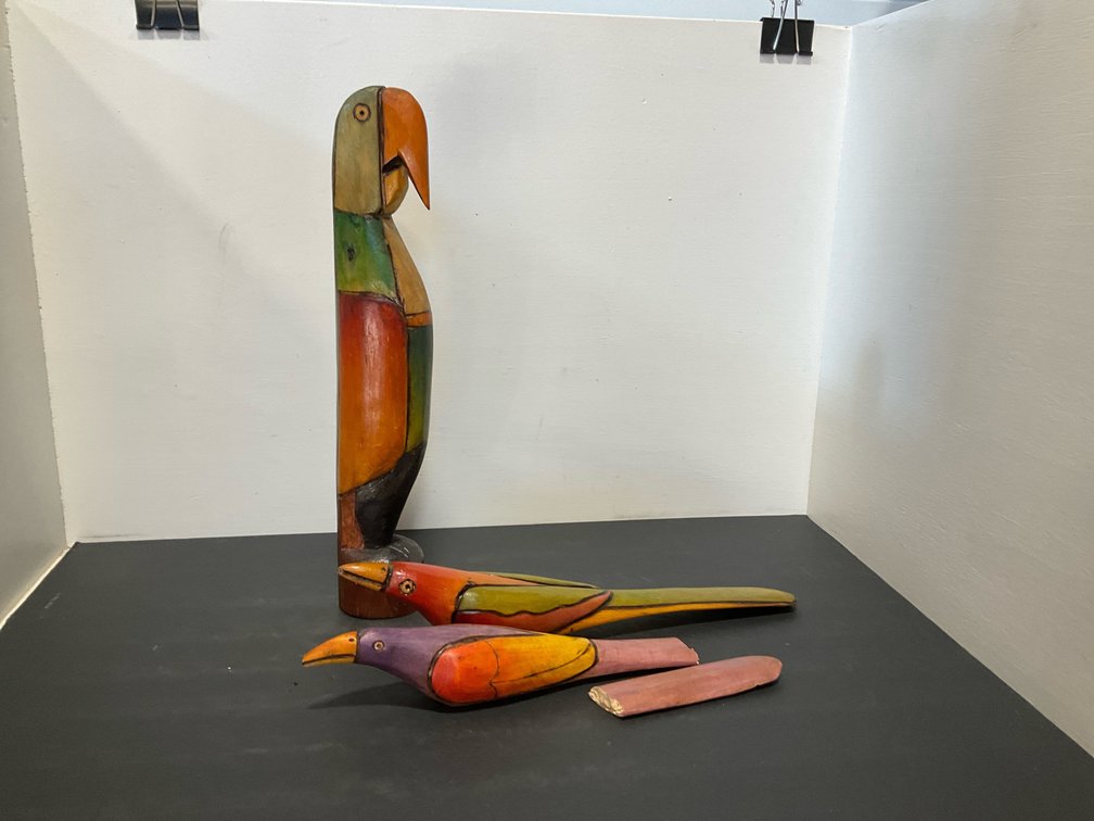 Carved & painted wood bird figures