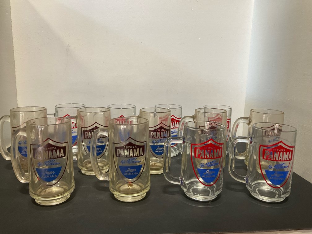Cerveza Panama glass beer mugs