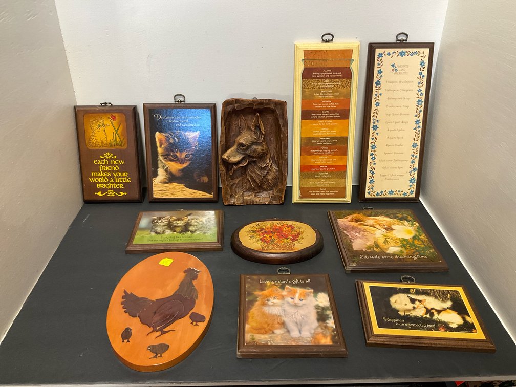 Grouping of decorative wood wall plaques