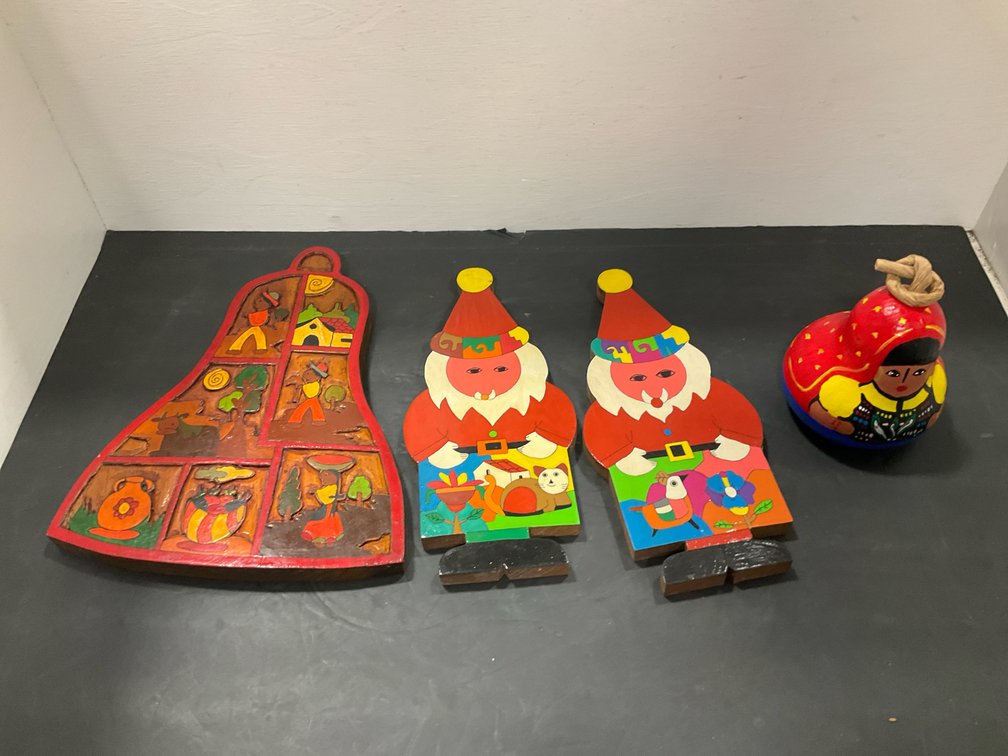 Hand carved & painted wood folk art plaques & ornament