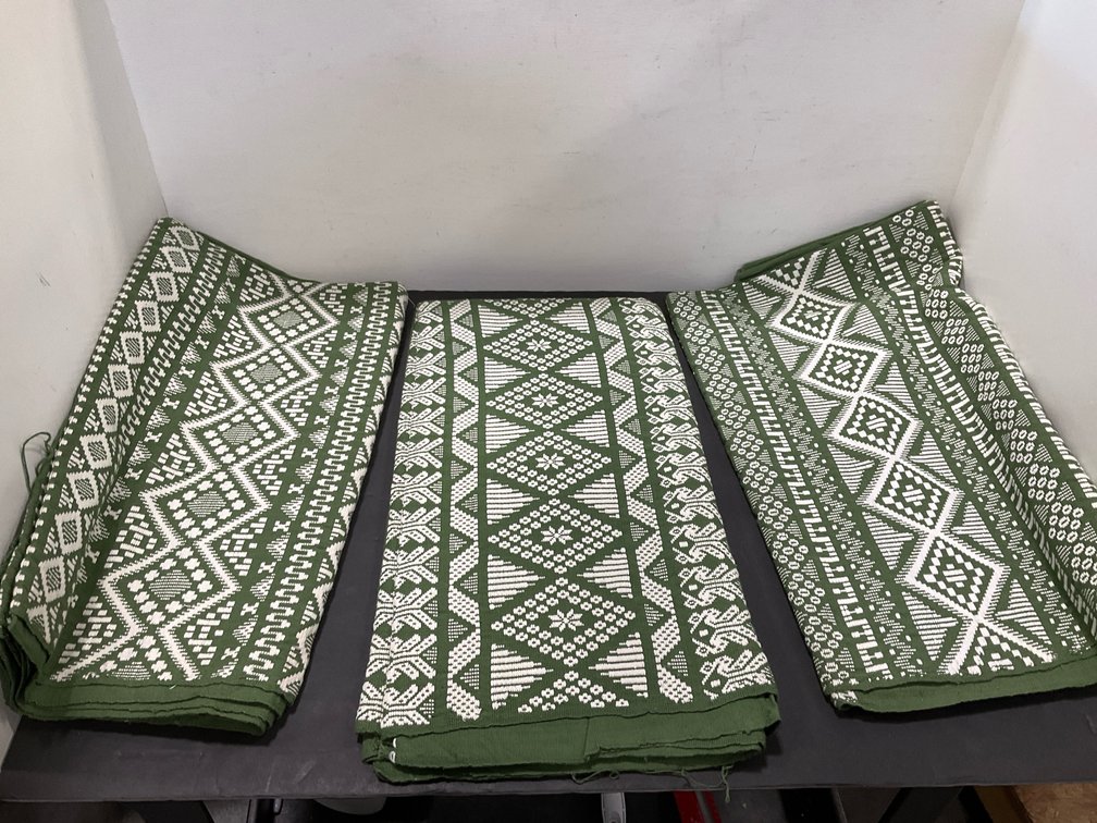 Green & white woven textile panels