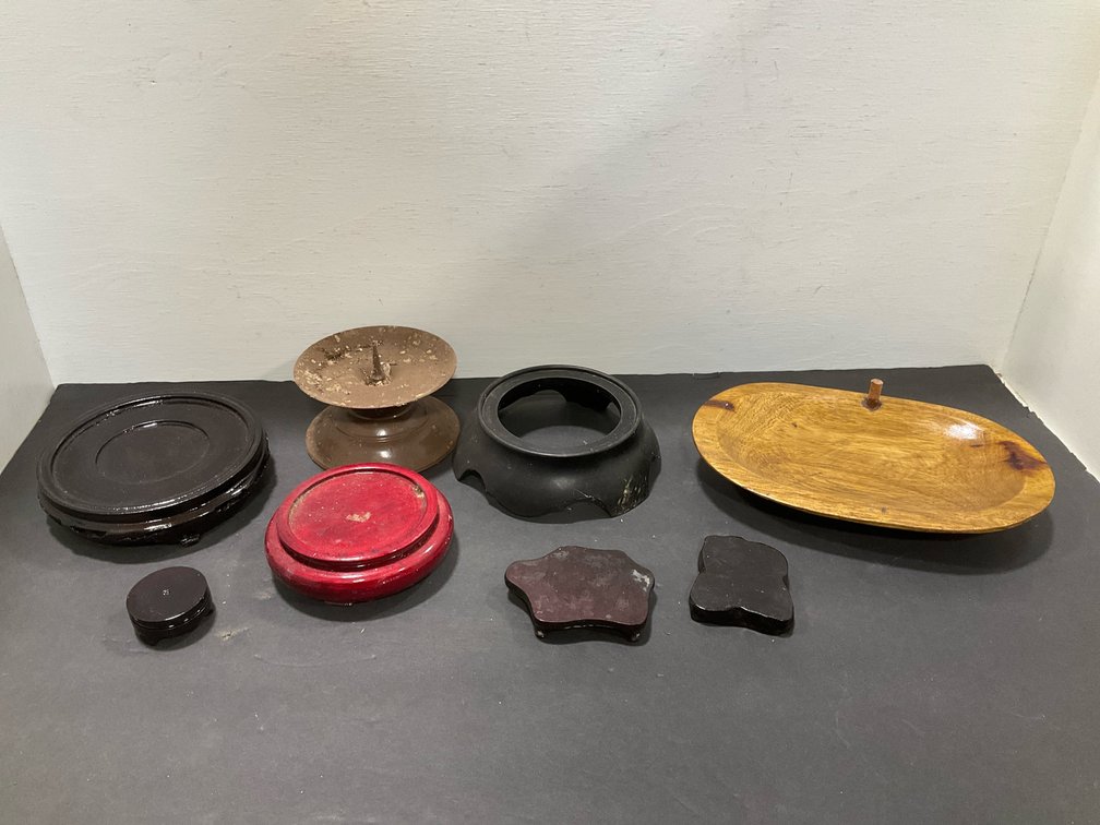 Grouping of wood & metal display stands