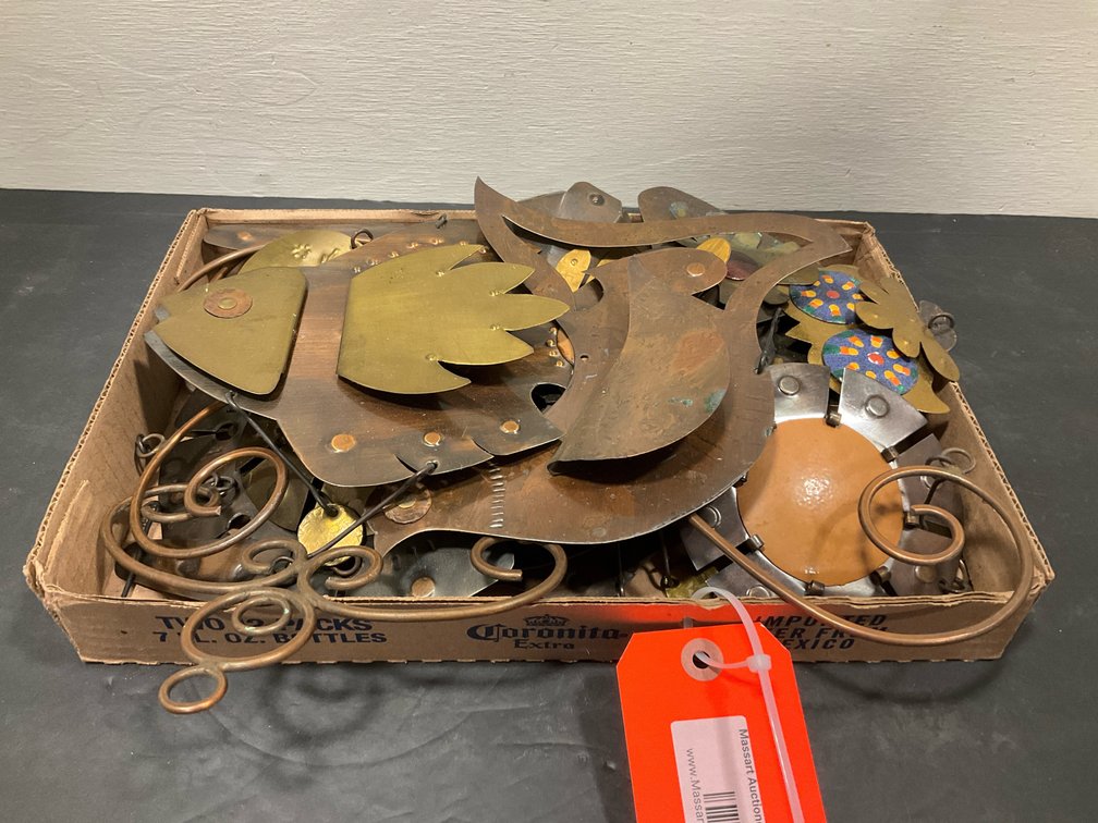 Grouping of copper & brass hanging metal art