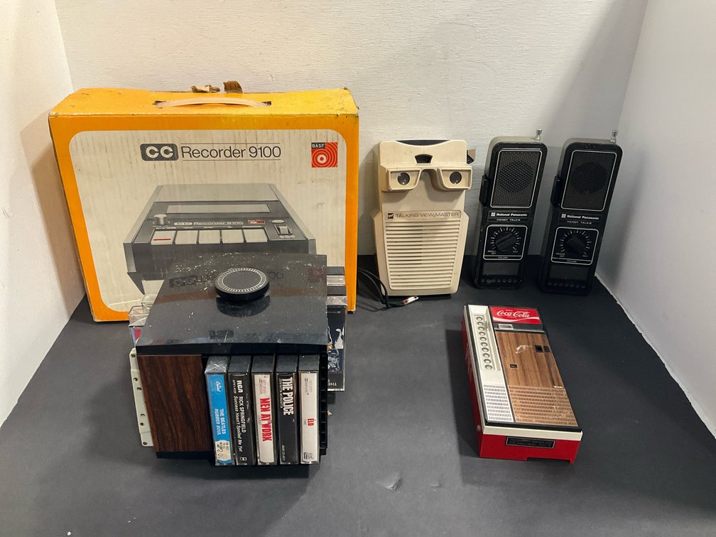 Audio & electronics lot with radios, viewer & tapes