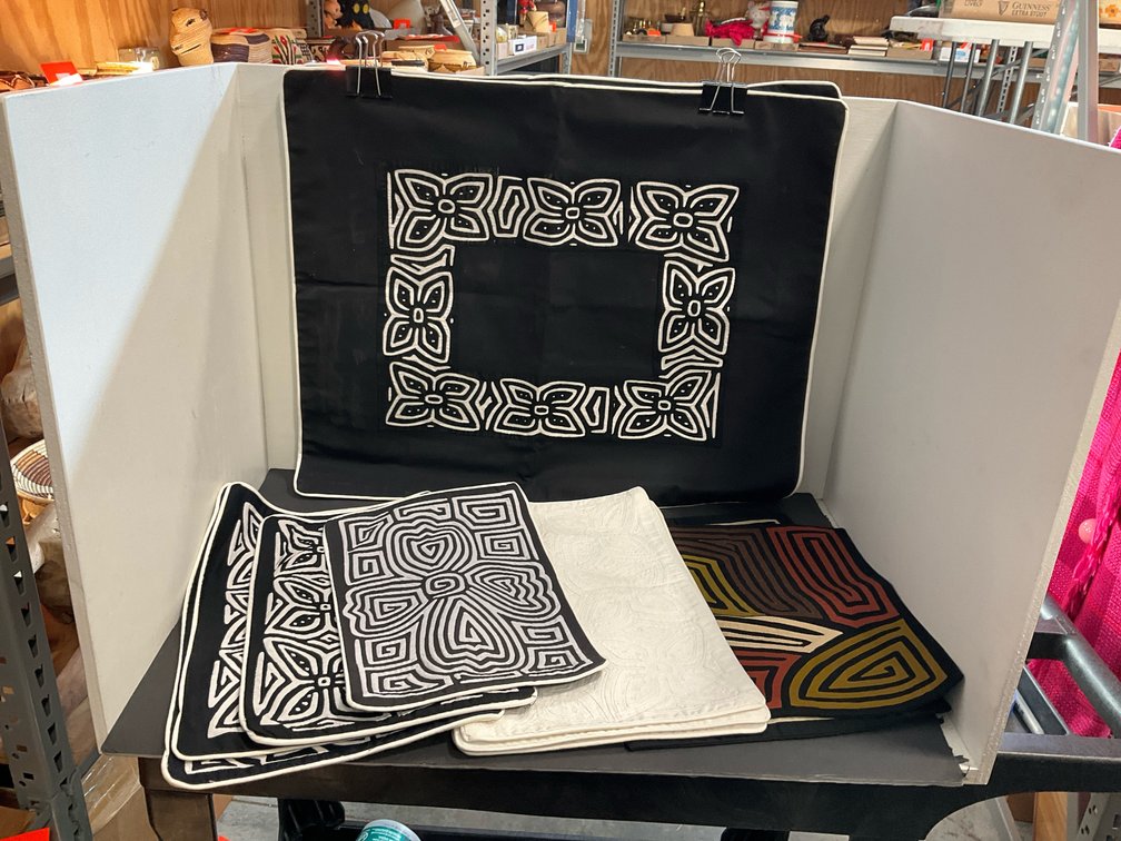 Grouping of reverse-appliqué textile placemats & panels
