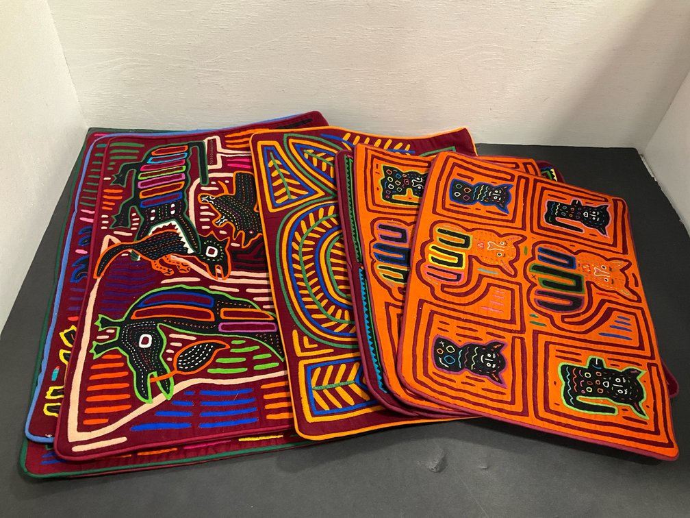Grouping of mola textile panels & zippered cushion cover