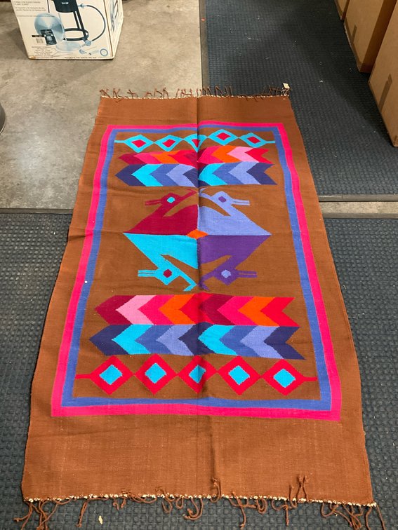 Flat-weave runner rug with geometric & bird motifs