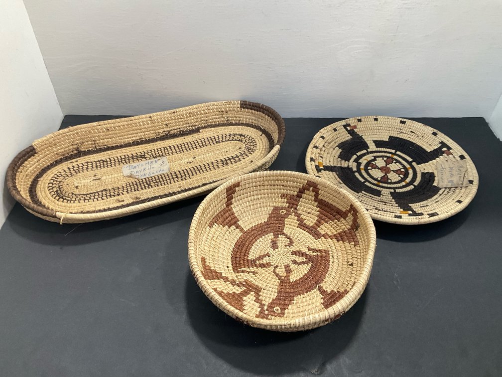 Set of coiled woven fiber baskets & trays