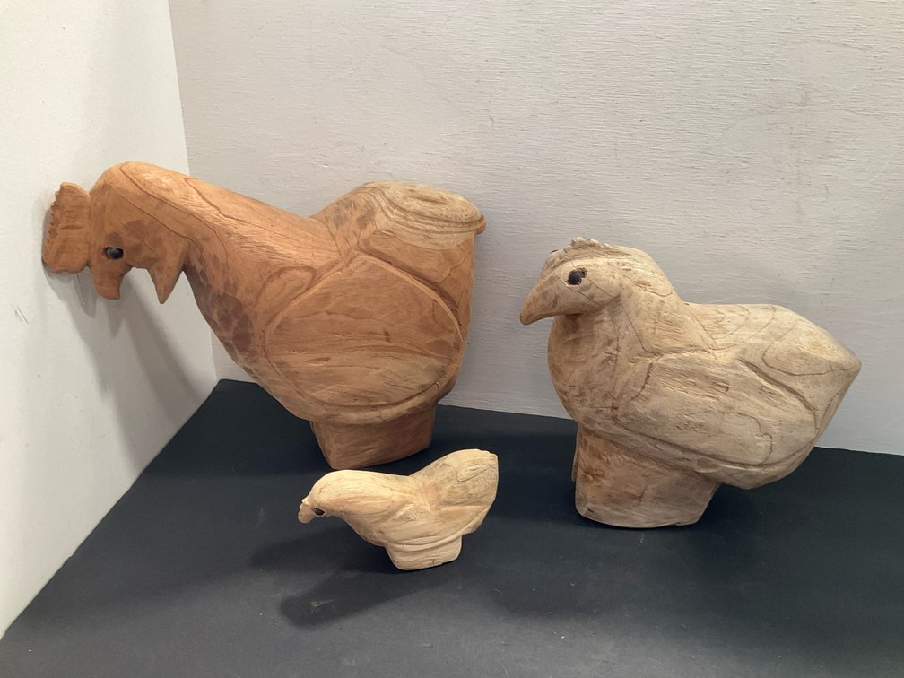 Set of carved wood bird figurines
