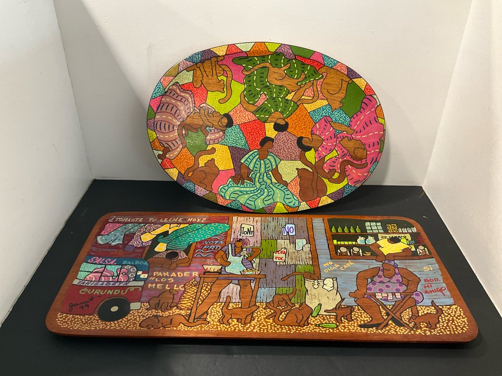 Painted wood folk art plaques