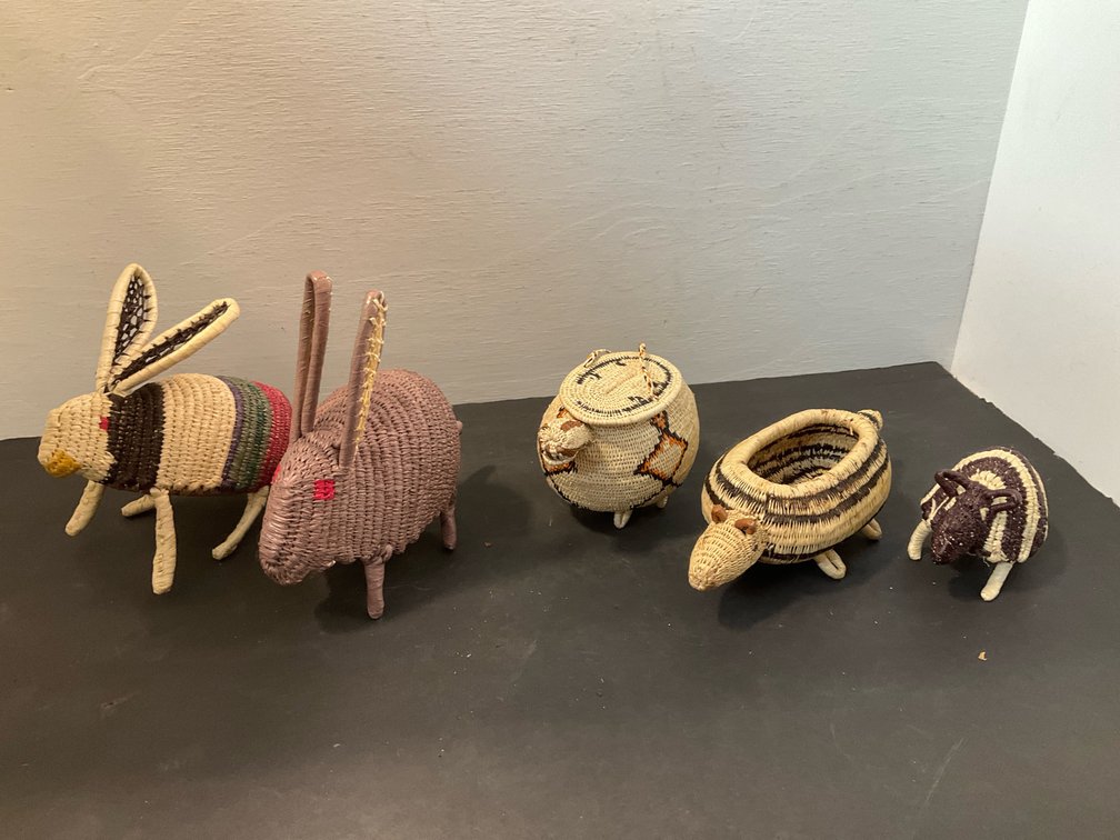 Handwoven fiber animal baskets & figurines