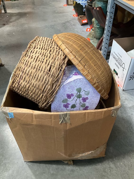 Grouping of assorted woven baskets & storage boxes