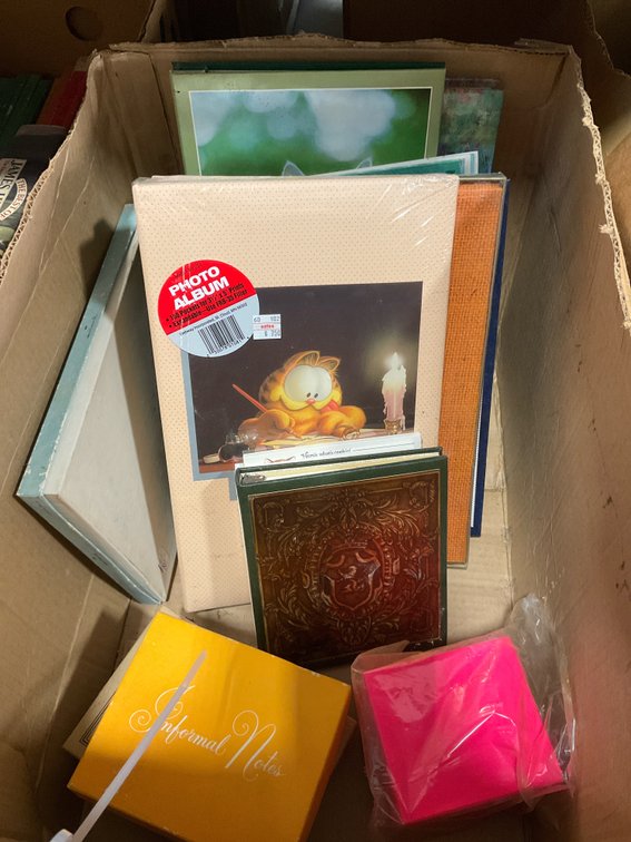 Grouping of photo albums, stationery & books
