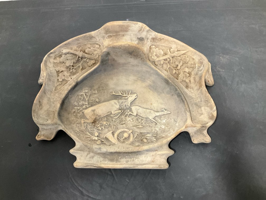 Incolay Stone relief desk tray with deer motif
