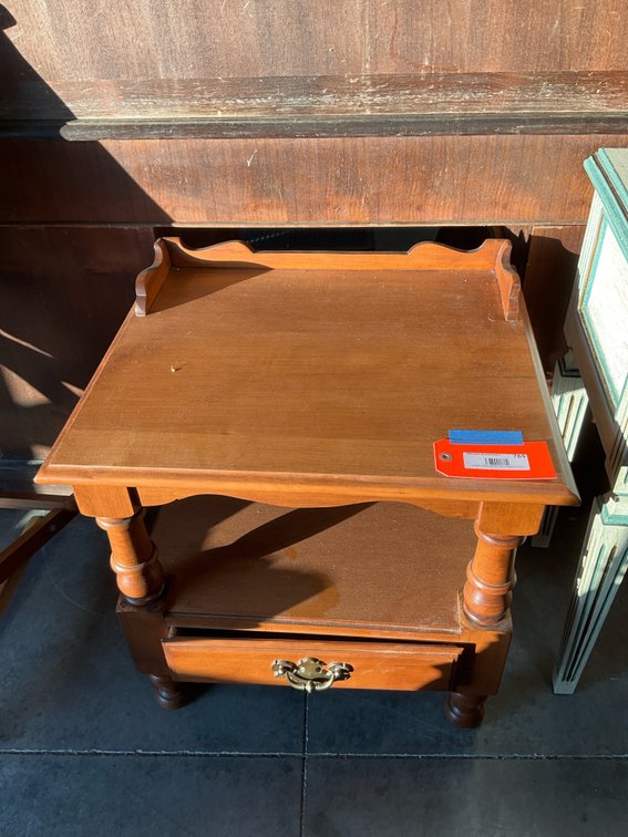 Wood nightstand with gallery top & lower drawer 23” x 20” x 22”