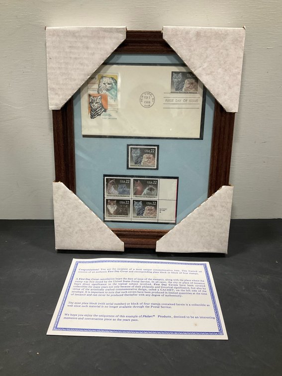Philart framed 1988 USA Cats First Day Cover & stamps