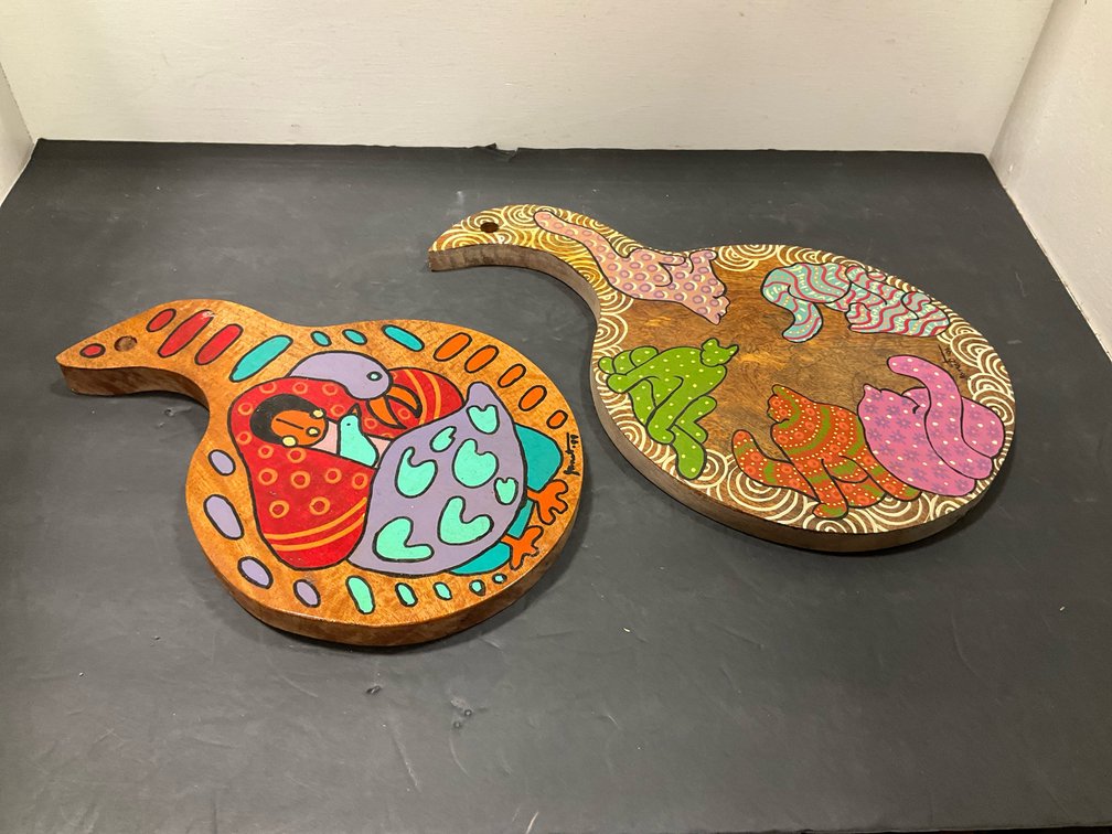 Pair of hand-painted folk art wooden cutting boards