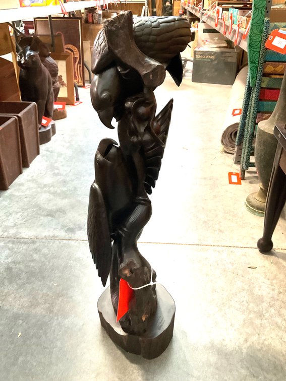 Victor Teucamo carved dark wood eagle sculpture