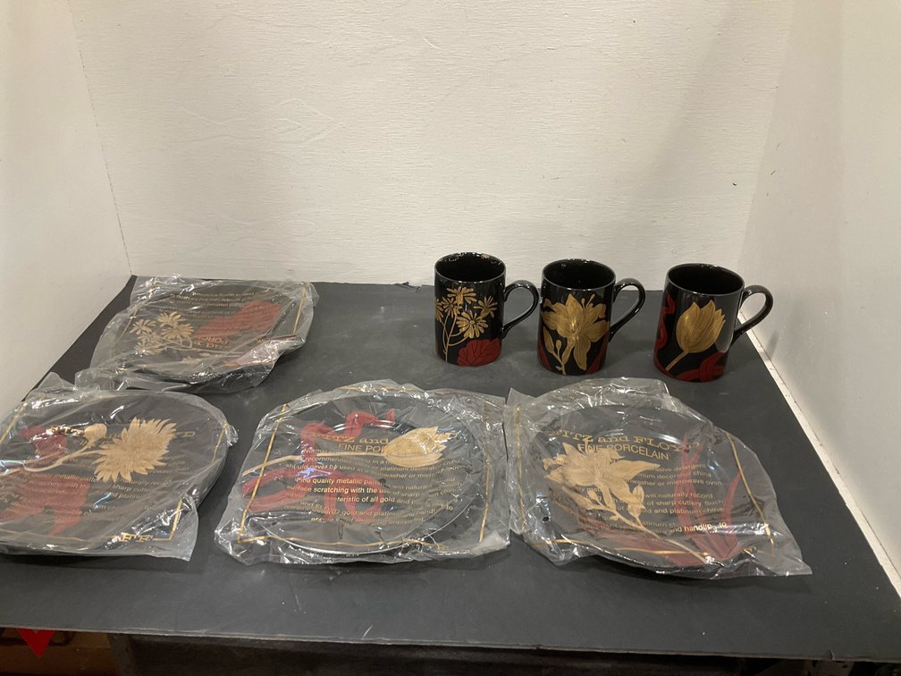 Fitz & Floyd Imperial Garden porcelain mugs & plates