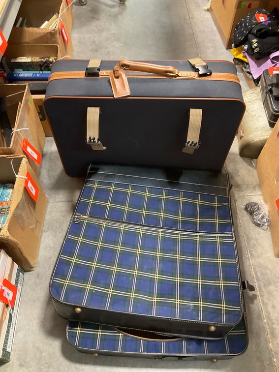 Fabric suitcases including 2 tartan plaid cases