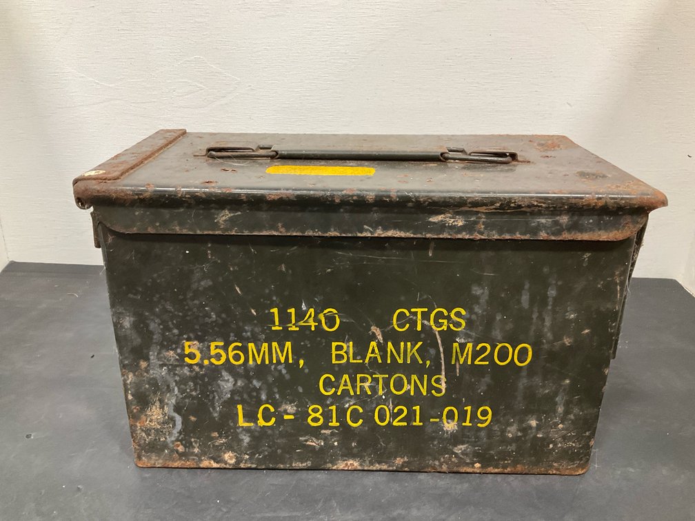 Olive drab metal 5.56mm ammunition can